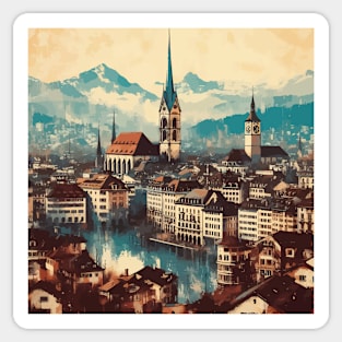 Vintage Zurich Impressionism Painting Sticker